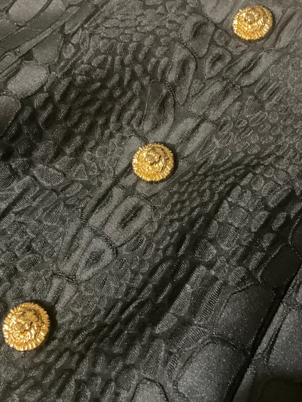 Balmain Black Crocodile-Embossed High-Waist Pencil Skirt with Gold Buttons - Picture 4 of 9